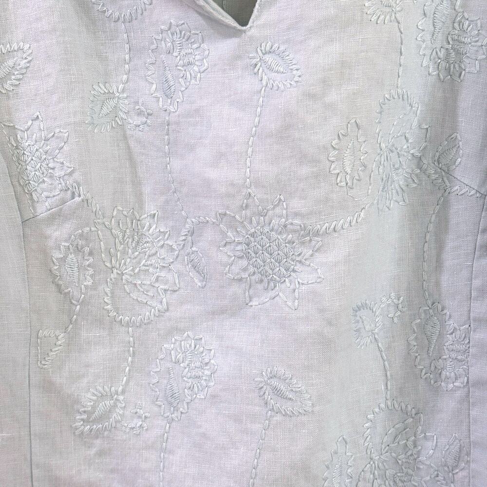 Saint Tropez West Blue Linen Embroidered Blouse Top L 3/4 Sleeve Beach Coastal - Picture 5 of 10